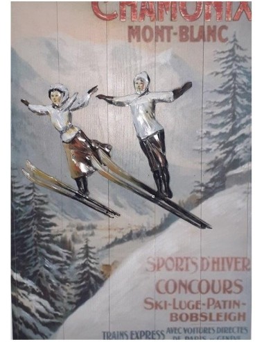 Tableau métal et bois - Saut à ski...