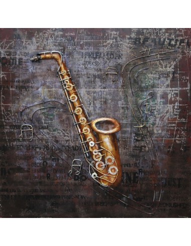 Tableau métal - Saxophone et notes...