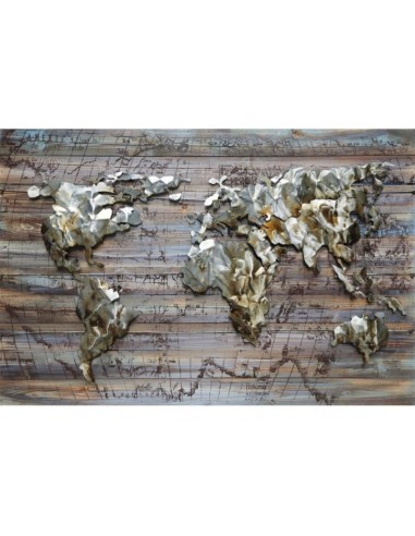 Tableau bois et métal relief - World map