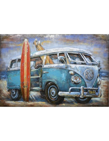 Tableau métal - Combi VW bleu et surf